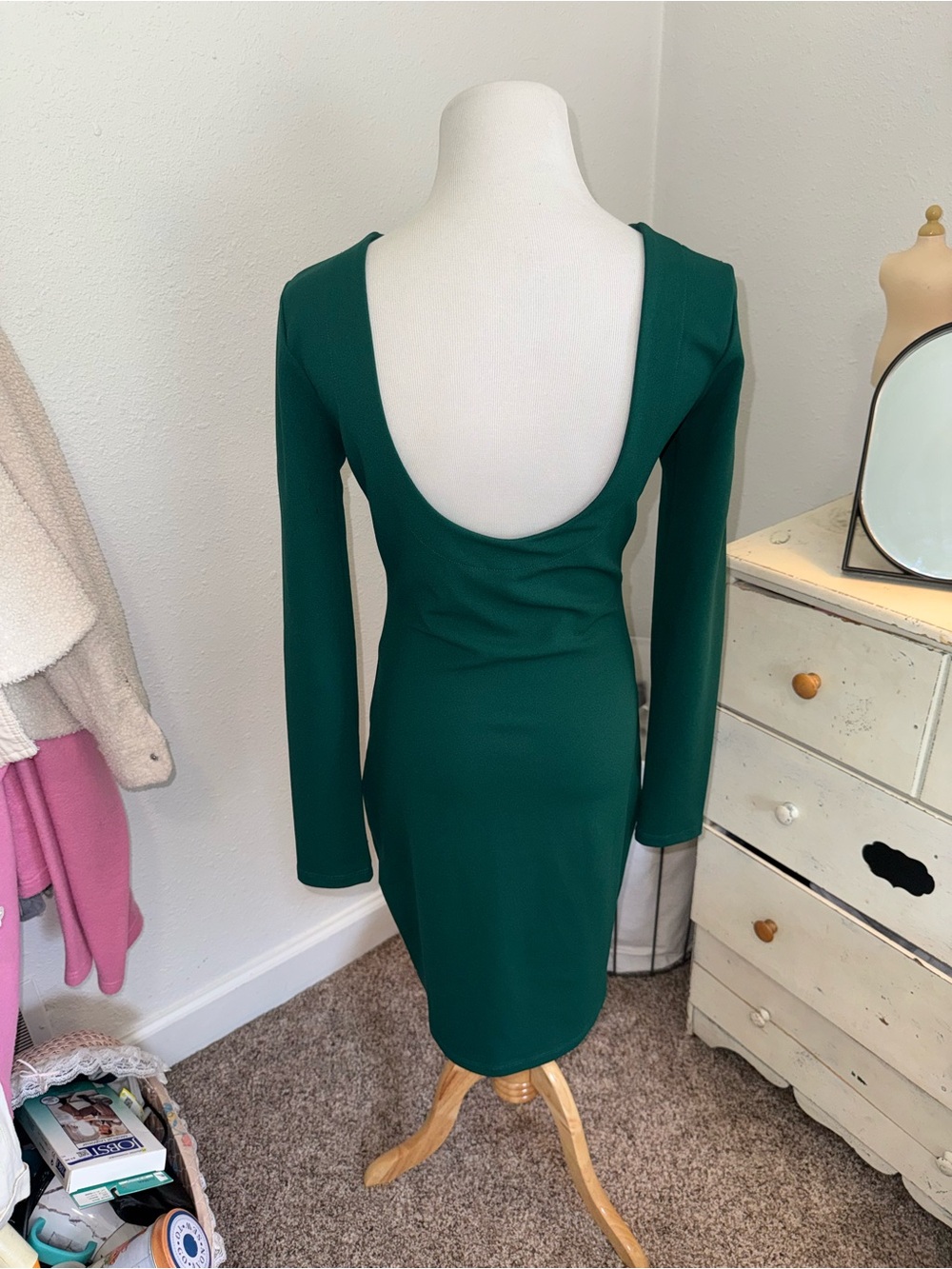 H&M Green Backless Long Sleeve Bodycon Mini Dress small